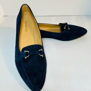 Talbots Navy Blue Suede Loafers With Equestrian Buckle Size 9W